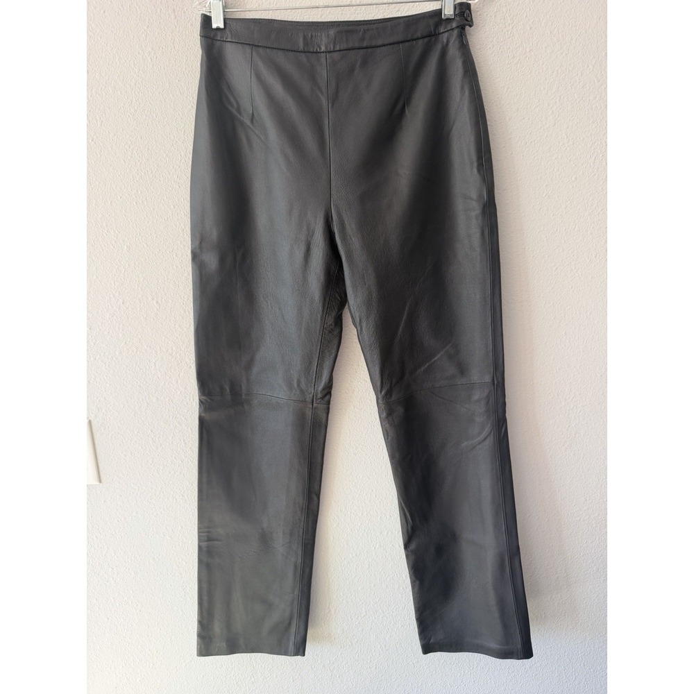 Clio Black Genuine Leather High Waisted Straight Leg Pants Women Size 10 Biker